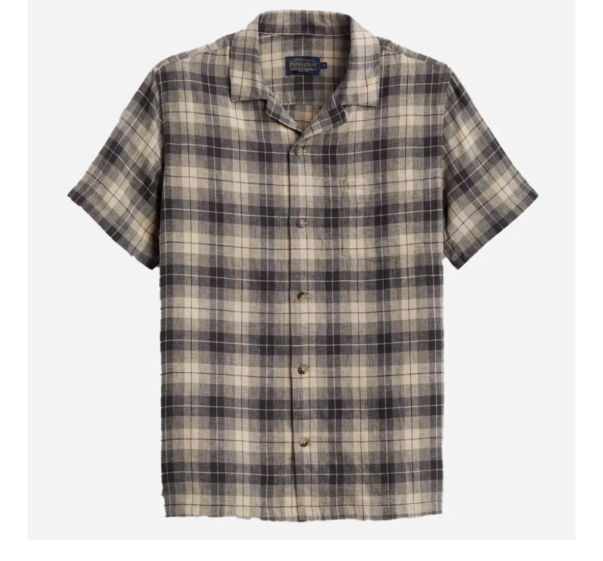 Pendleton Linen Camp Shirt - Espresso/ Khaki Plaid