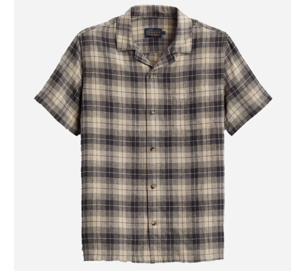 Pendleton Linen Camp Shirt - Espresso/ Khaki Plaid