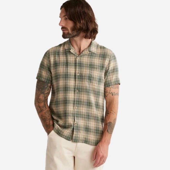 Pendleton Linen Camp Shirt - Green / Khaki Plaid