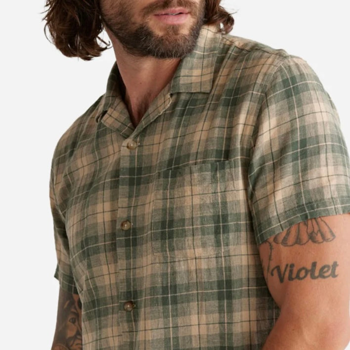 Pendleton Linen Camp Shirt - Green / Khaki Plaid