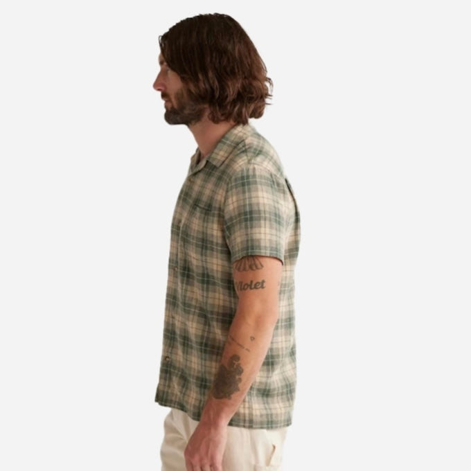 Pendleton Linen Camp Shirt - Green / Khaki Plaid