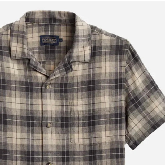 Pendleton Linen Camp Shirt - Espresso/ Khaki Plaid