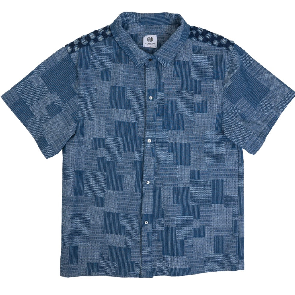 Darenimo Denim Jacquard Short Sleeved Shirt